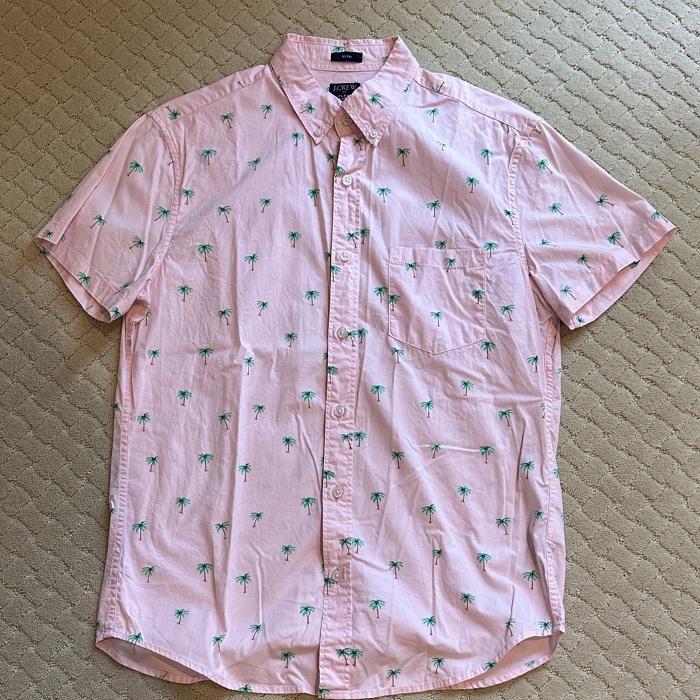J. Crew Pink Palm Tree Print Shirt